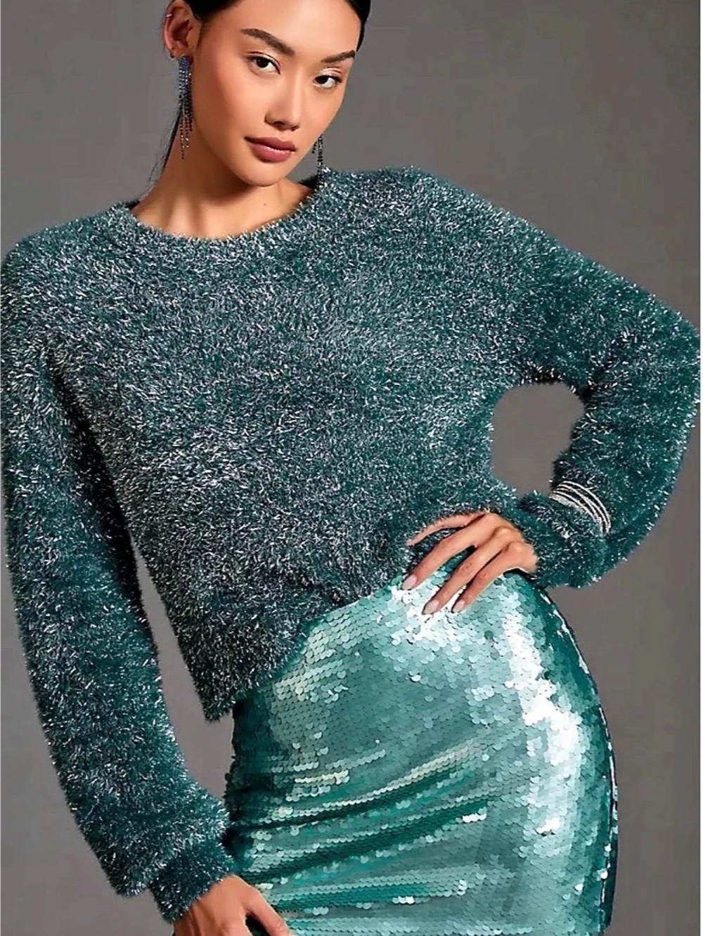 Anthropologie Long-Sleeve Bootneck Tinsel Sweater Tinsel Sweater in Green